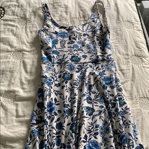 Blue and White Floral Skater Dress
